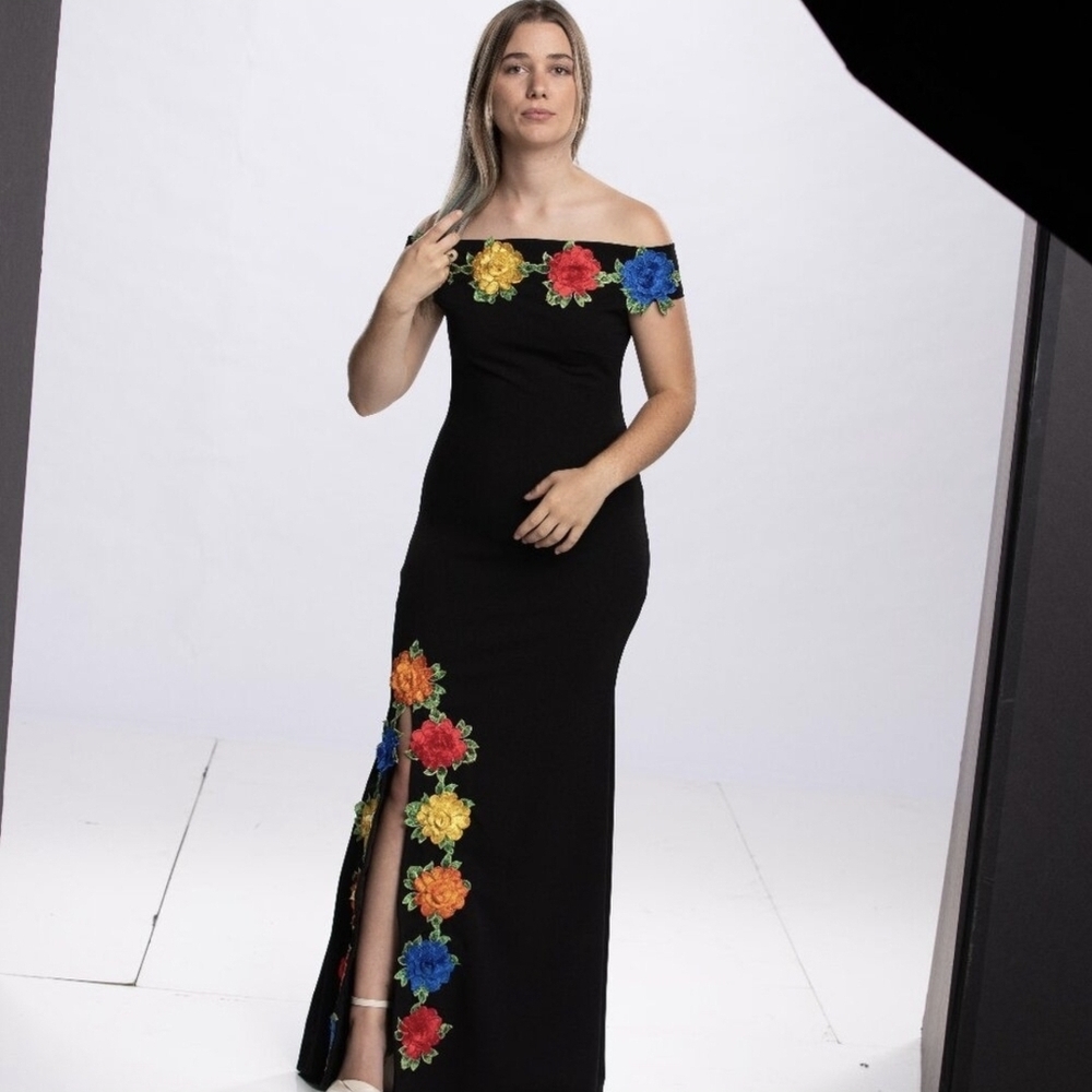 Floral Off-Shoulder Black Dress